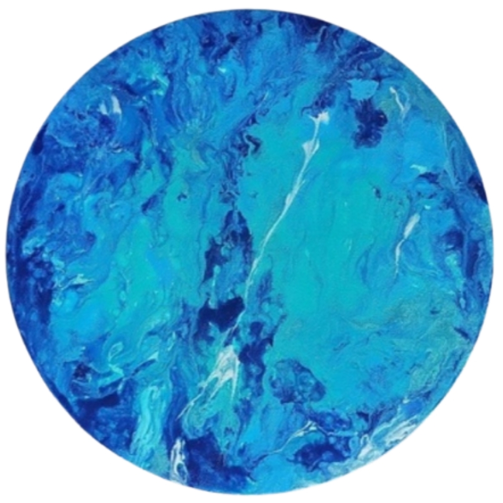 Hand Crafted Blue Abstract Design Round 12 x 12 Inches Canvas Painting - Picture 3 of 4